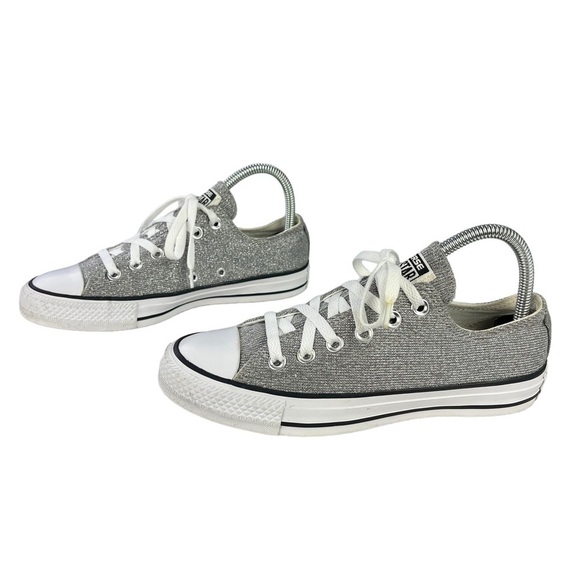 Converse Sneakers Women 6.5 All Star Gray Metallic Silver Threads Low Top Shoes - Picture 3 of 11